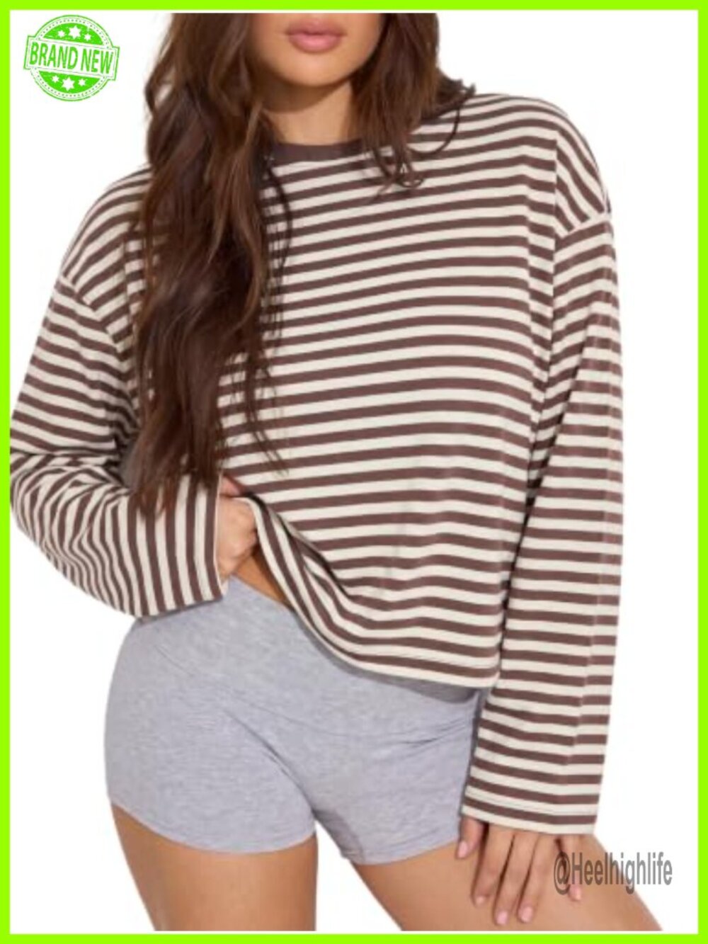 Oversized Striped Long Sleeve Crew Neck Casual T-Shirt Top